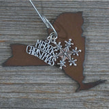 Medium New York Christmas Ornament with Merry Christmas & Snowflake Charms