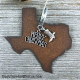 Texas Christmas Ornament with Boot & Merry Christmas Charms, LARGE