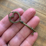 Key Charm with Heart, Antiqued Brass (1)