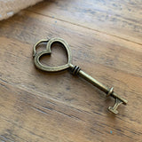 Key Charm with Heart, Antiqued Brass (1)