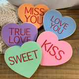 Wooden Conversation Hearts, 5 Colors/Words
