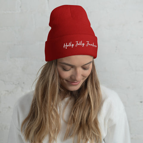 Holly Jolly Junker Embroidered Beanie (Red)
