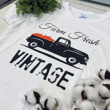 Farm Fresh Vintage Pickup Truck with Pumpkins T-Shirt for Fall, White or Gray