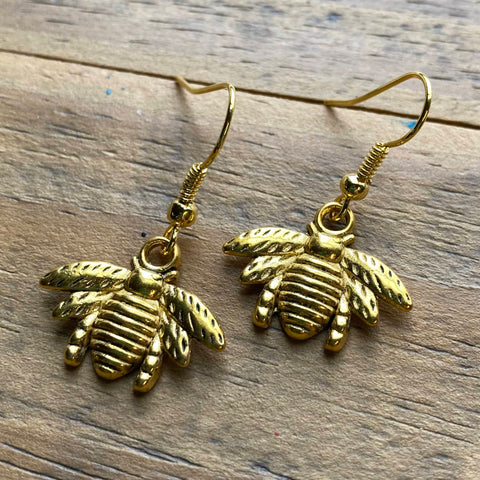 Gold Bee Charm Earrings