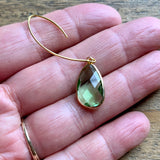 Light Green Faceted Glass Teardrop Gold Earrings