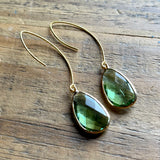 Light Green Faceted Glass Teardrop Gold Earrings