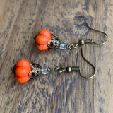 Pumpkin Earrings, Orange Stone Bead