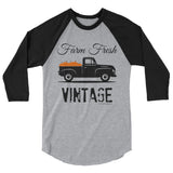 Farm Fresh Vintage Pumpkin Shirt, 3/4 Sleeve Raglan