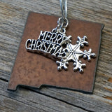 New Mexico Christmas Ornament with Merry Christmas & Snowflake Charms