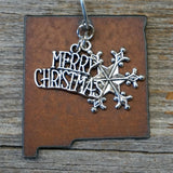 New Mexico Christmas Ornament with Merry Christmas & Snowflake Charms