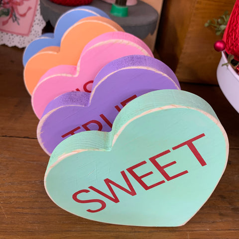 Wooden Conversation Hearts, 5 Colors/Words
