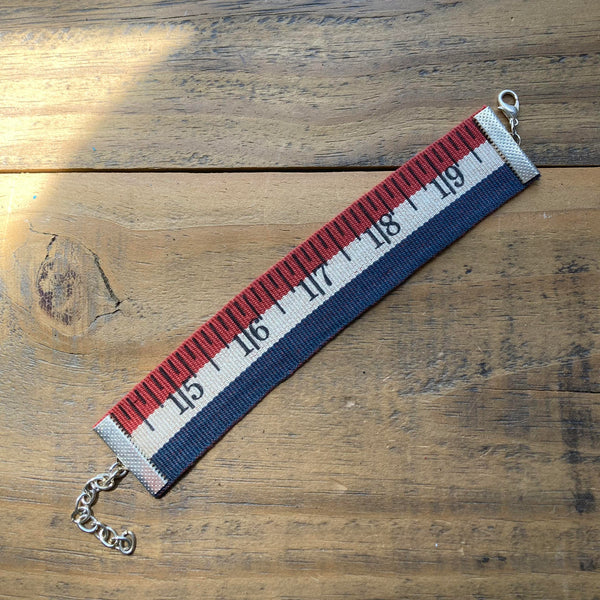 Vintage Tape Measure Bracelet Blank, Red/White/Blue Duct Tape and Denim