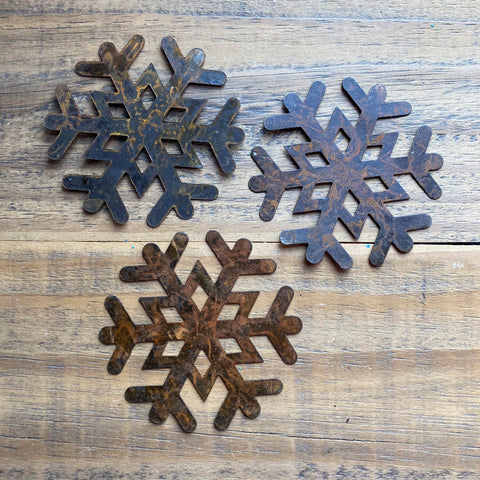 Rusty Snowflakes, Large (3) - 3 1/8" Inch
