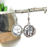 Simple Silver Cross Coin Earrings
