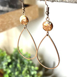 Large Copper Teardrop Earrings with Jasper Beads