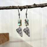 Silver Heart Earrings with Jasper Heishi Beads