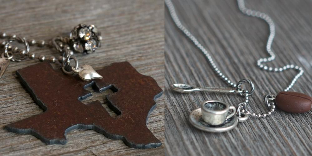 Handmade Texas necklace and coffee necklace